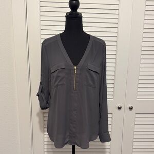 Express Charcoal V-Neck Blouse with Zipper
